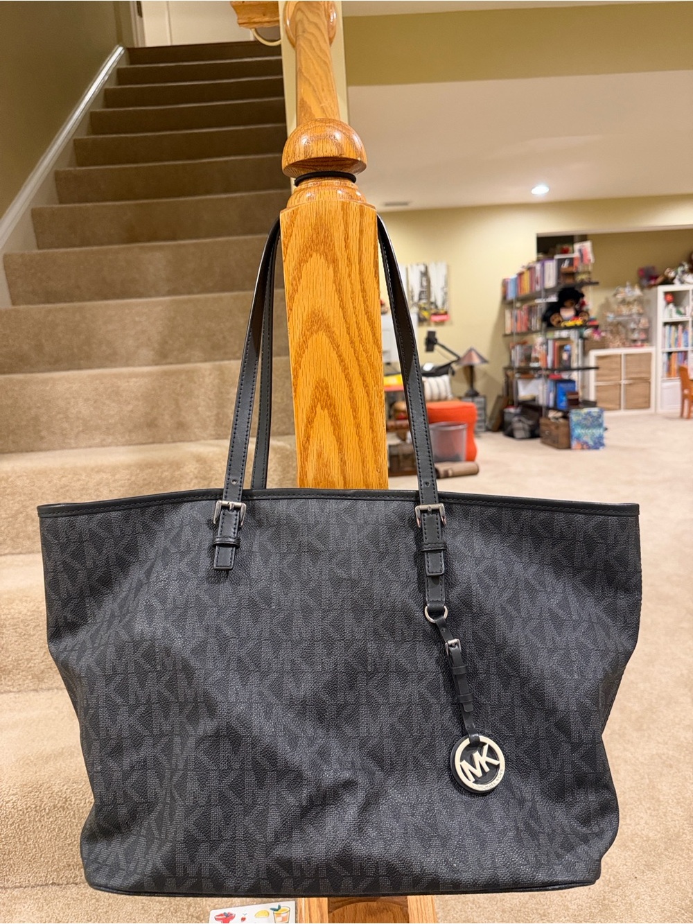 Michael Kors Jet Set Black MK Logo Tote